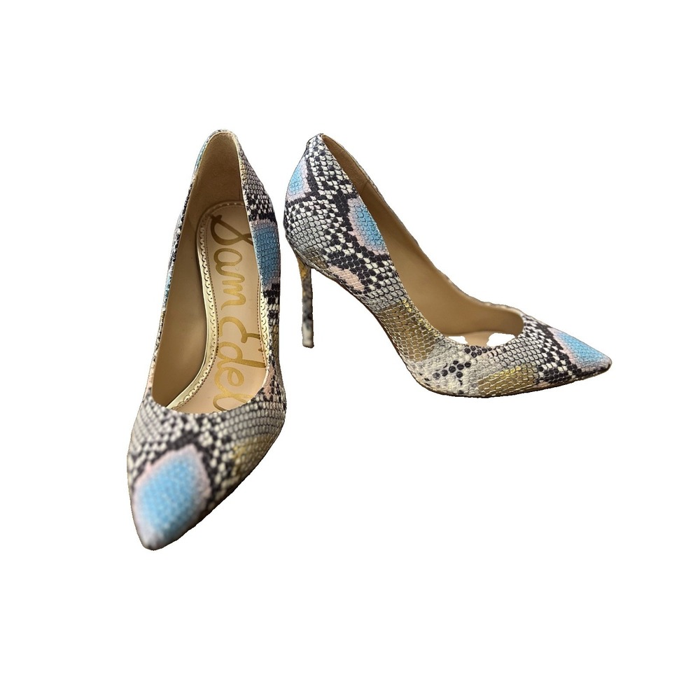 Sam Edelman Hazel Blue Snakeskin Print Pointed Toe Pumps Heels Womens 9